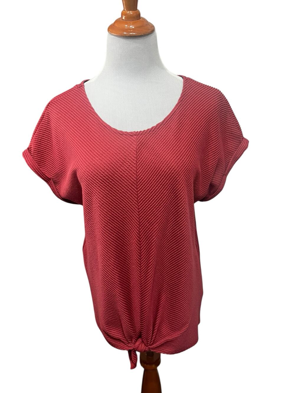 W5 Women's Salmon Ribbed Front Knot Blouse SIZE XL